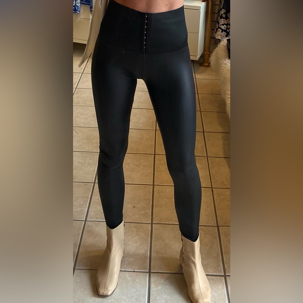 Faux leather leggings hook eye closure S/M